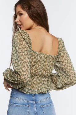 Floral Print Peasant Crop Top