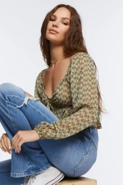 Floral Print Peasant Crop Top