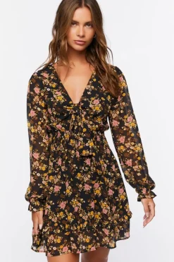 Floral Print Peasant Sleeve Dress