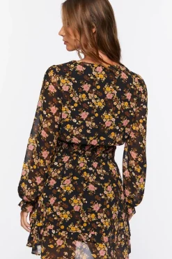 Floral Print Peasant Sleeve Dress