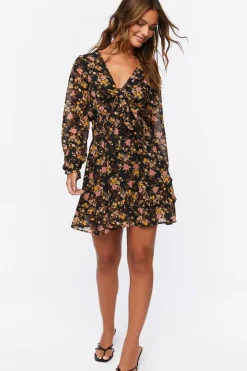 Floral Print Peasant Sleeve Dress