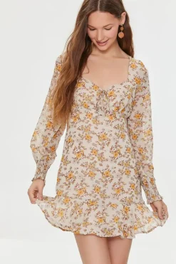 Floral Print Peasant-Sleeve Dress