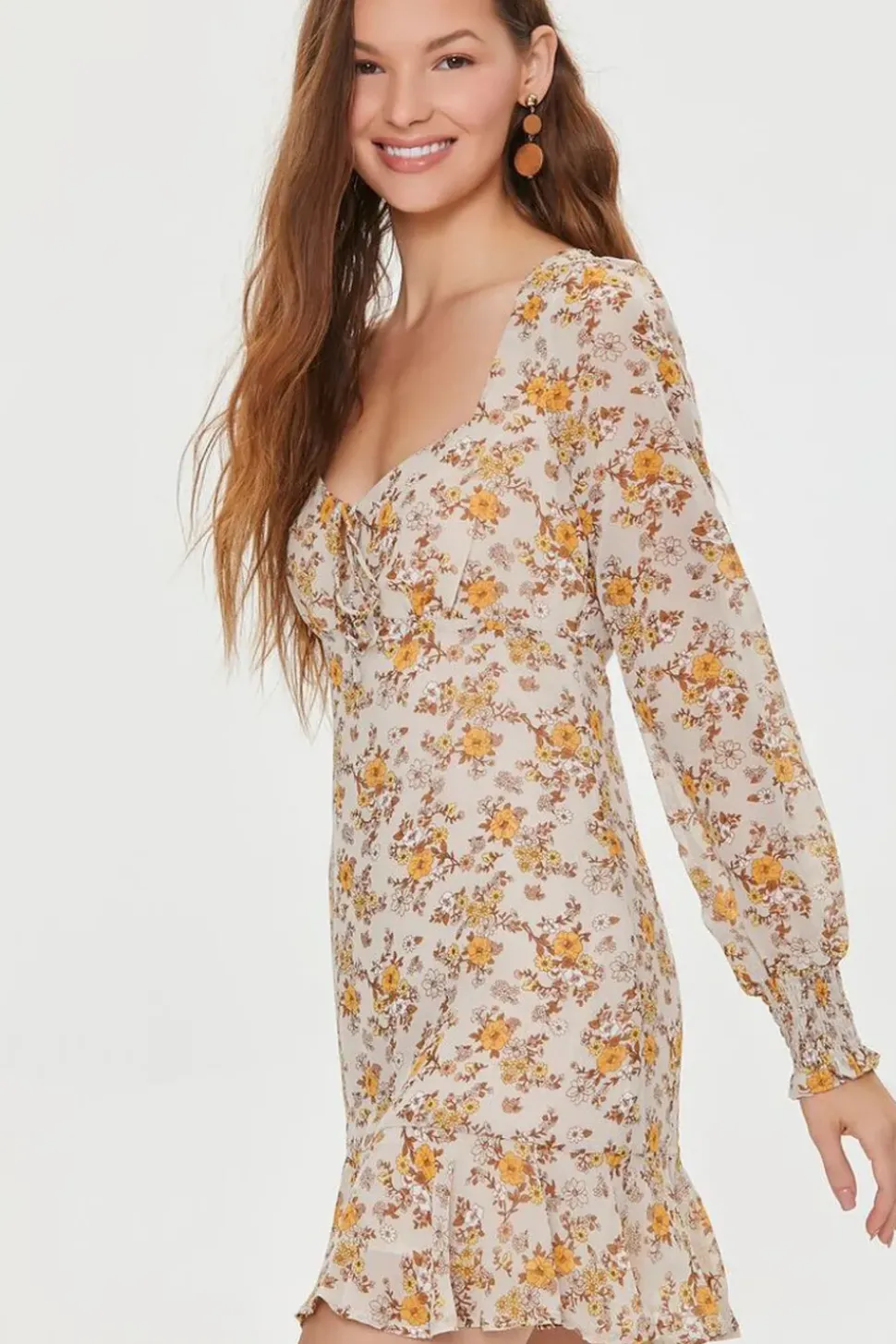 Floral Print Peasant-Sleeve Dress