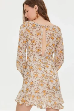 Floral Print Peasant-Sleeve Dress