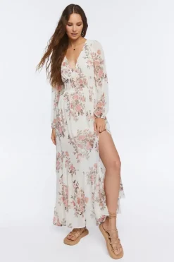 Floral Print Peasant-Sleeve Maxi Dress