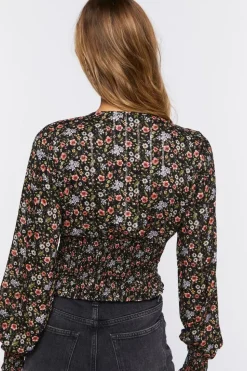 Floral Print Peasant-Sleeve Top