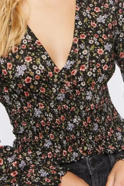 Floral Print Peasant-Sleeve Top