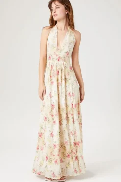 Floral Print Plunging Maxi Dress