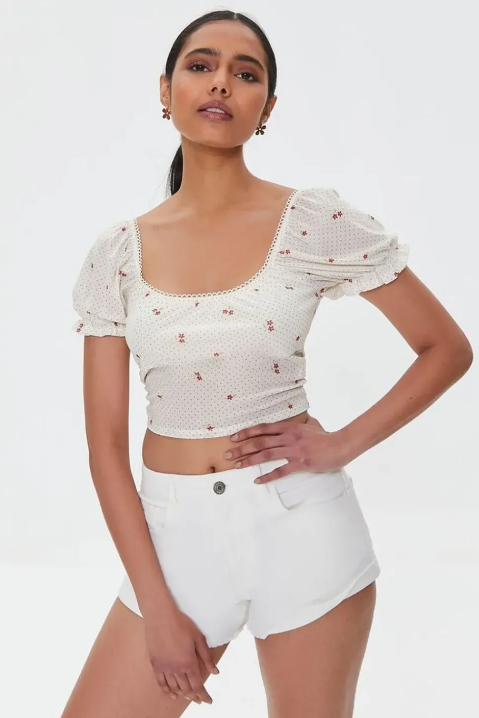 Floral Print Puff-Sleeve Crop Top
