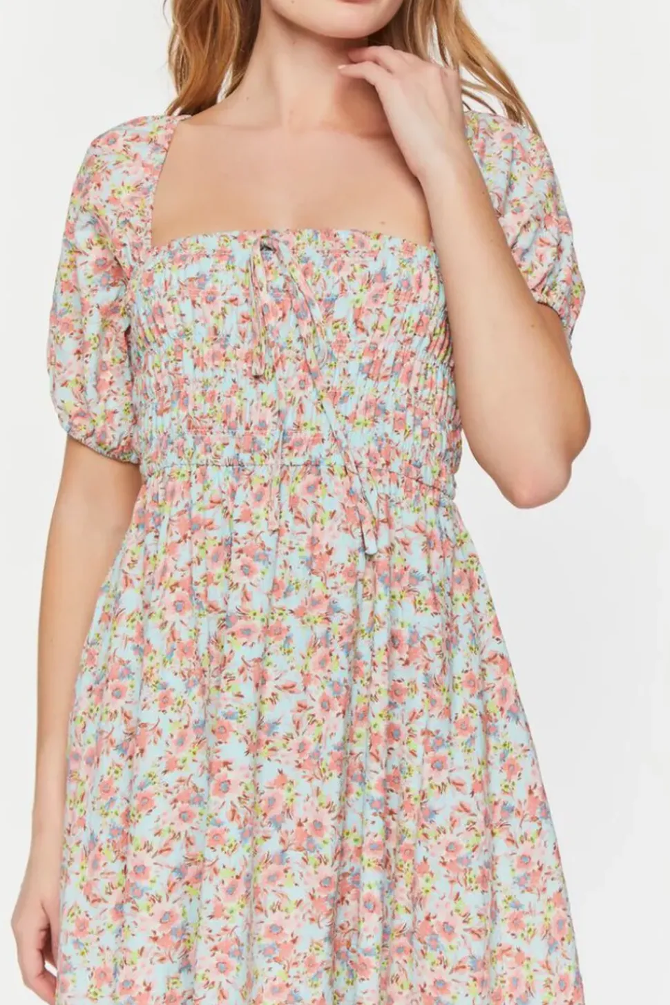 Floral Print Puff-Sleeve Midi Dress