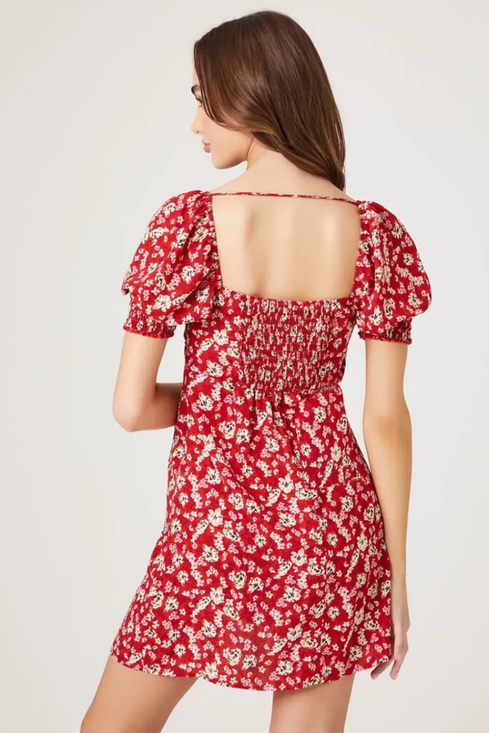Floral Print Puff-Sleeve Mini Dress