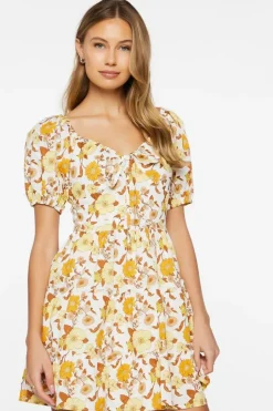 Floral Print Puff-Sleeve Mini Dress