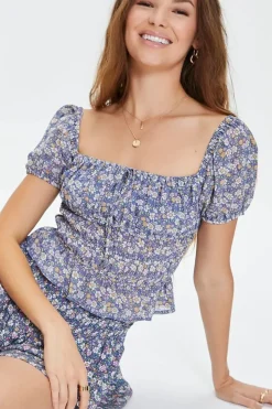 Floral Print Puff-Sleeve Top