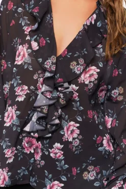Floral Print Ruffle-Trim Top