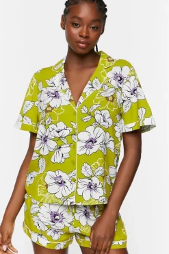 Floral Print Shirt & Shorts Pajama Set