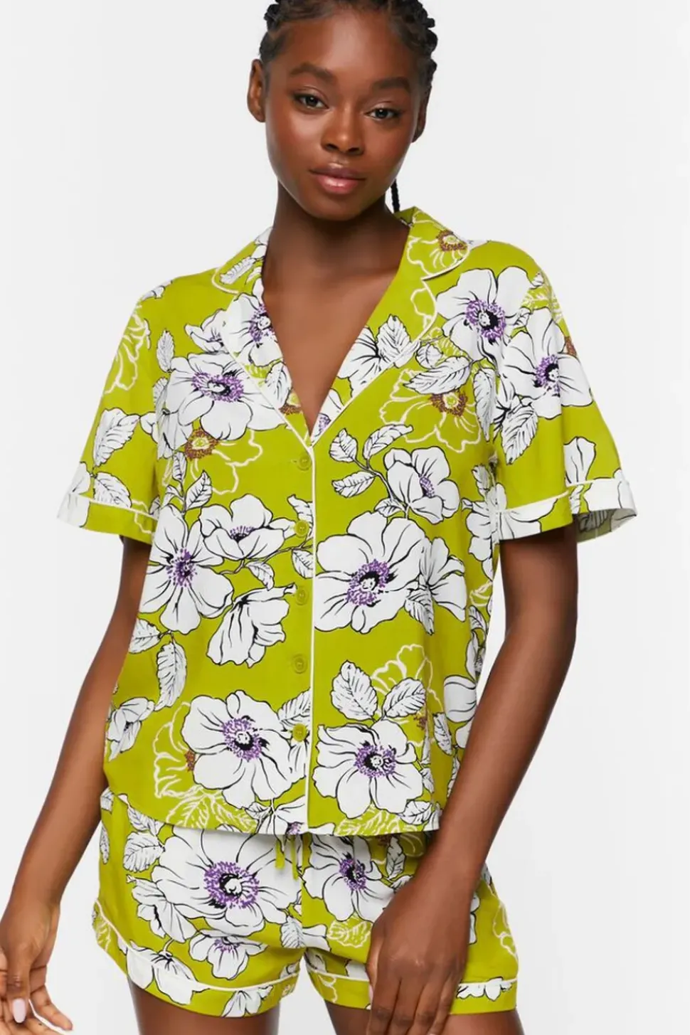 Floral Print Shirt & Shorts Pajama Set