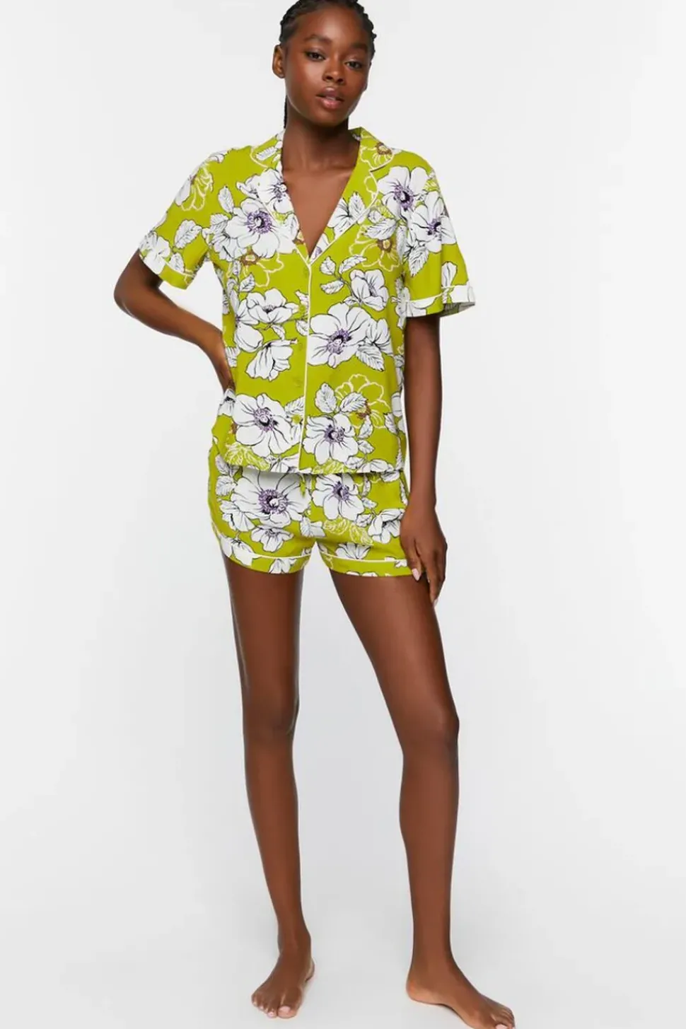 Floral Print Shirt & Shorts Pajama Set