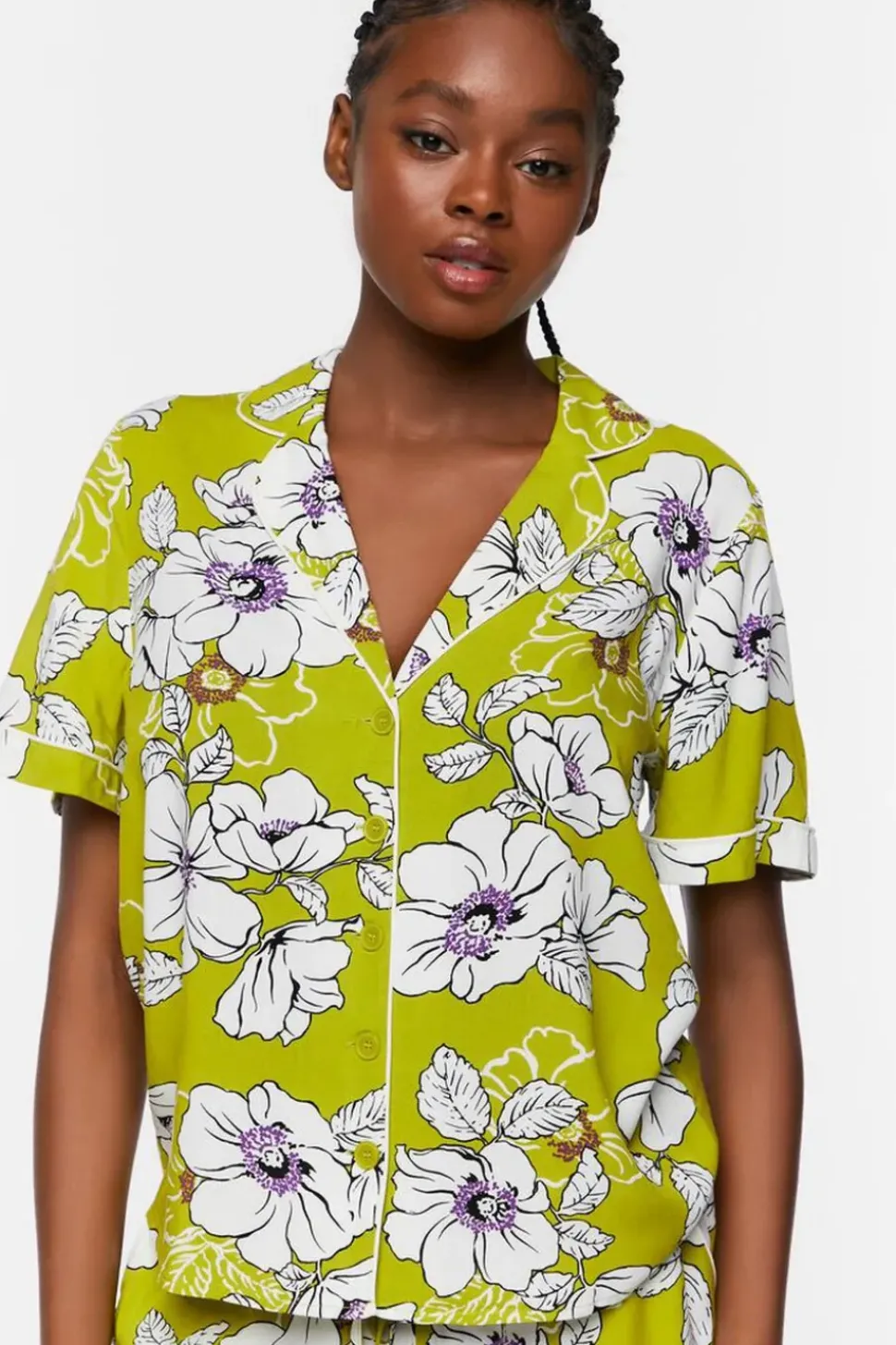Floral Print Shirt & Shorts Pajama Set