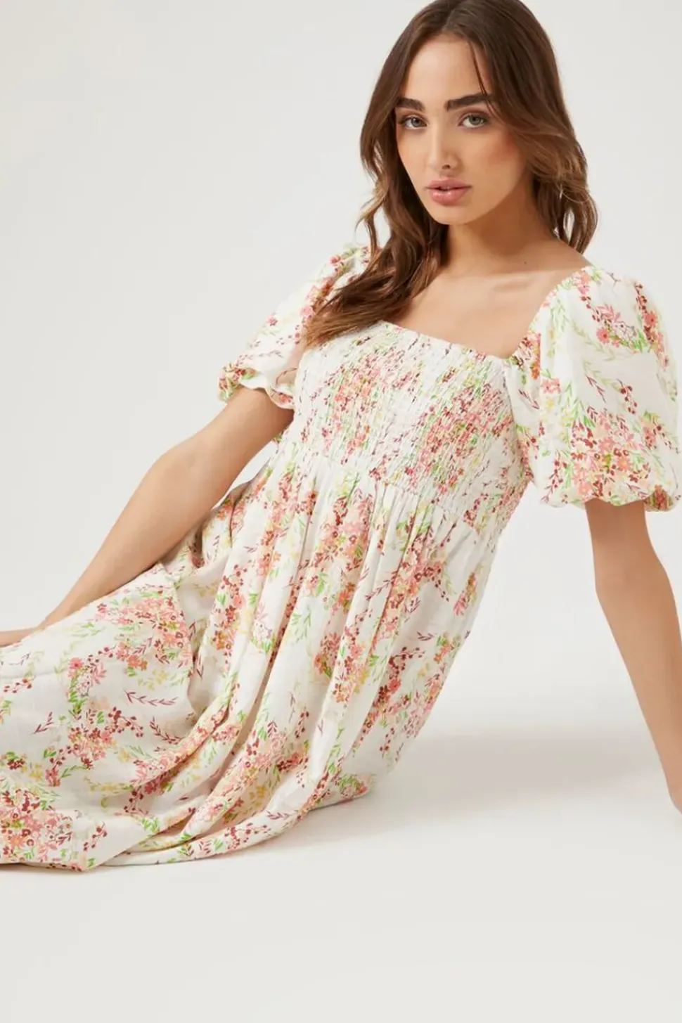 Floral Print Smocked Maxi Dress