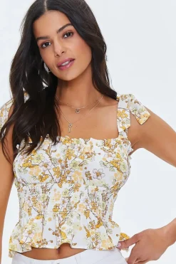 Floral Print Smocked Ruffled Top