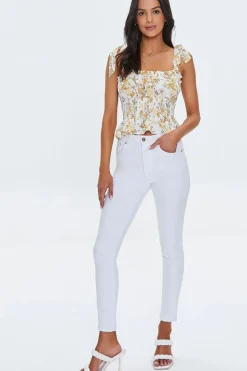 Floral Print Smocked Ruffled Top