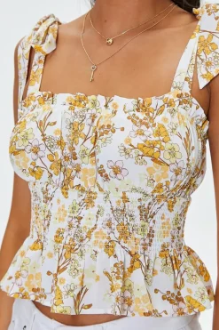 Floral Print Smocked Ruffled Top