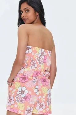Floral Print Strapless Romper