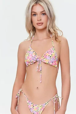 Floral Print String Bikini Bottoms