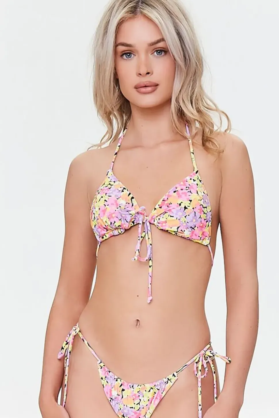 Floral Print String Bikini Bottoms