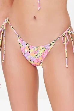 Floral Print String Bikini Bottoms