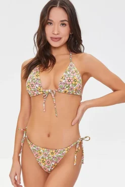 Floral Print String Bikini Bottoms