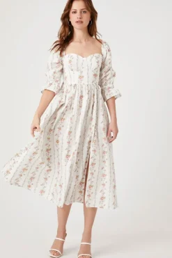 Floral Print Sweetheart Midi Dress