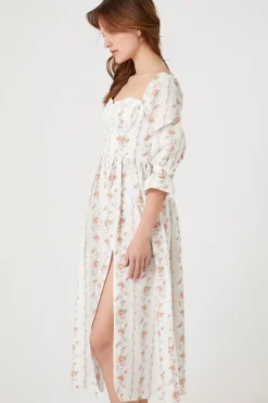 Floral Print Sweetheart Midi Dress