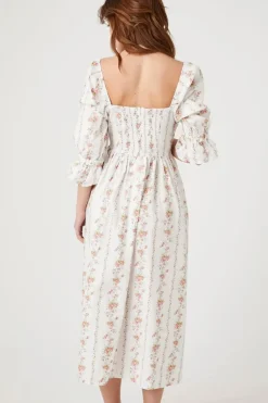Floral Print Sweetheart Midi Dress
