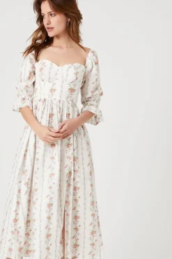 Floral Print Sweetheart Midi Dress