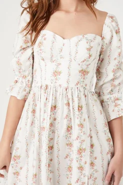 Floral Print Sweetheart Midi Dress