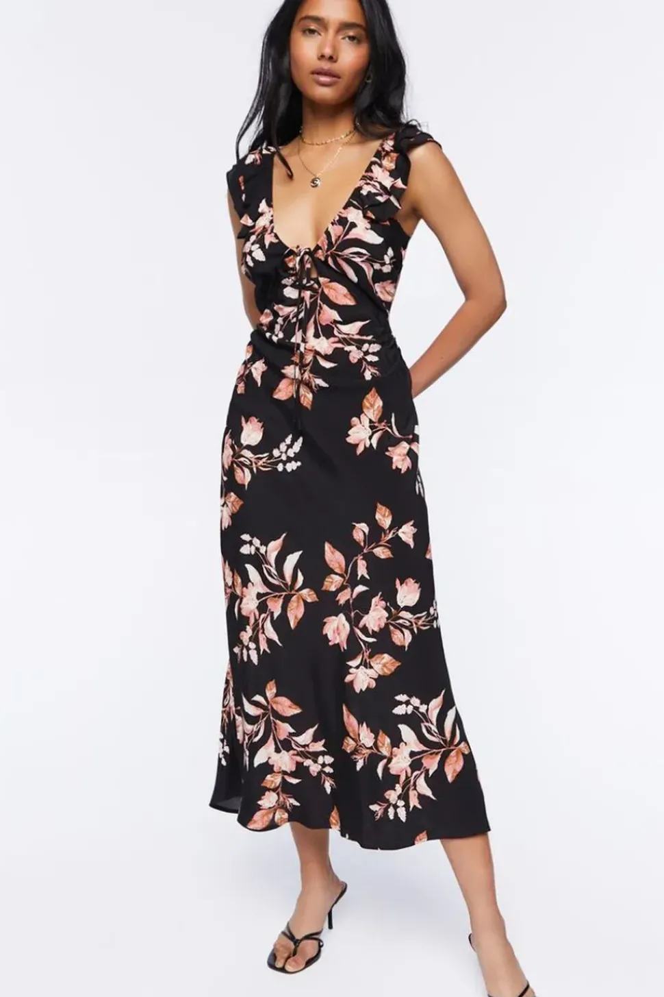 Floral Print Tie-Back Midi Dress