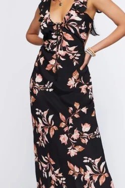 Floral Print Tie-Back Midi Dress
