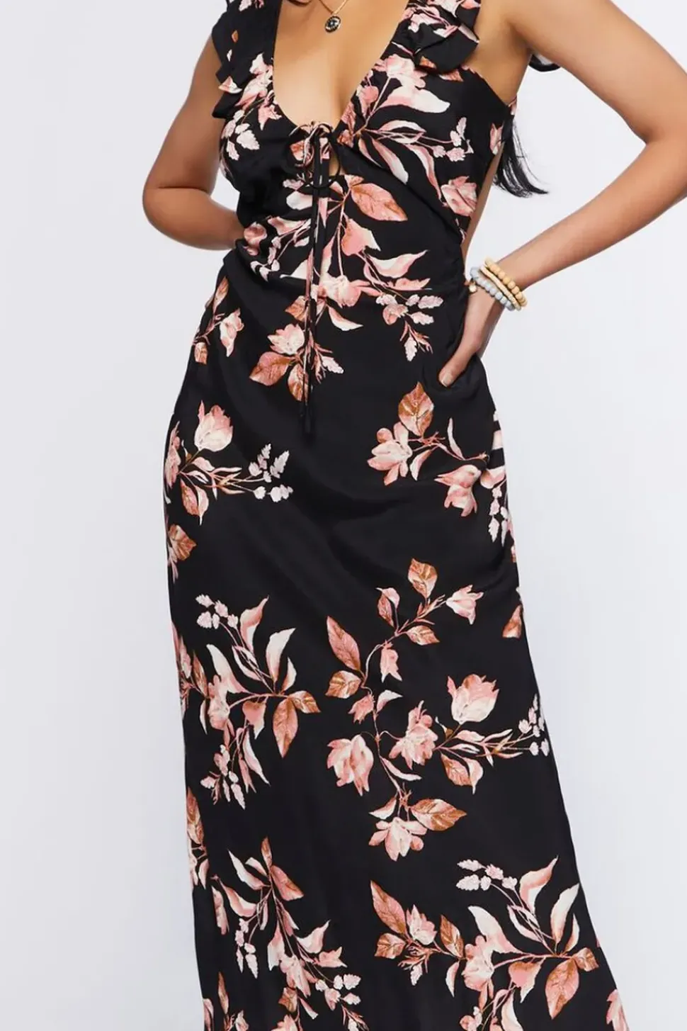 Floral Print Tie-Back Midi Dress