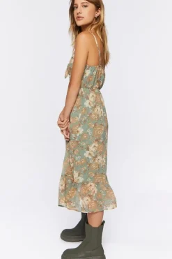 Floral Print Tie-Front Midi Dress