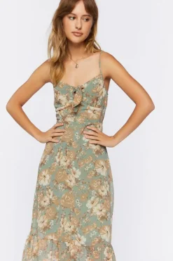 Floral Print Tie-Front Midi Dress