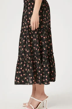 Floral Print Tiered Midi Skirt