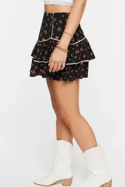 Floral Print Tiered Mini Skirt