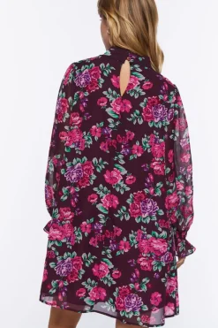 Floral Print Trumpet-Sleeve Mini Dress
