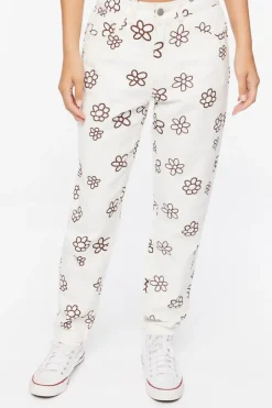 Floral Print Wide-Leg Jeans