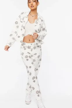 Floral Print Wide-Leg Jeans