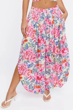 Floral Print Wide-Leg Slit Pants