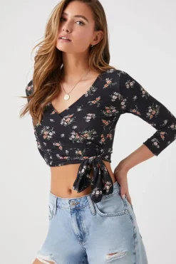 Floral Print Wrap Crop Top