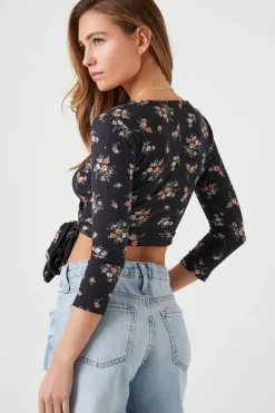 Floral Print Wrap Crop Top