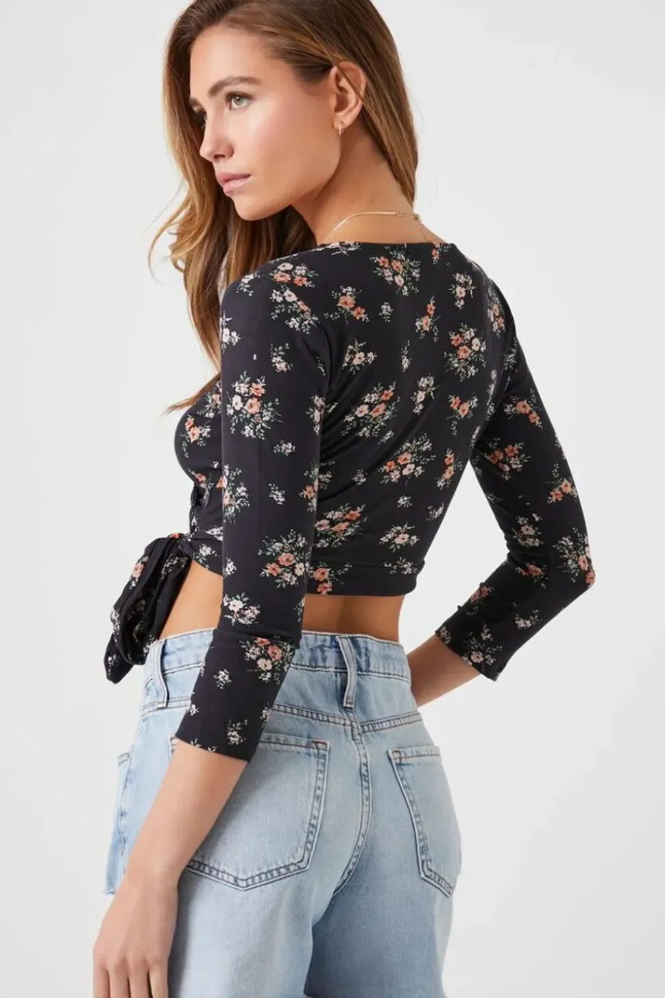 Floral Print Wrap Crop Top